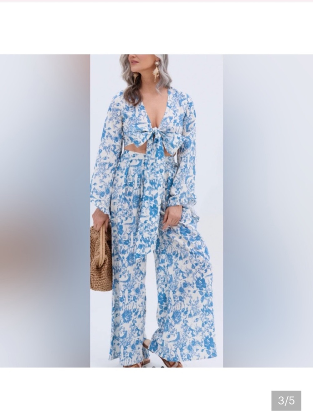 AKIRA Blue Floral Tie-Front Wide-Leg Pants